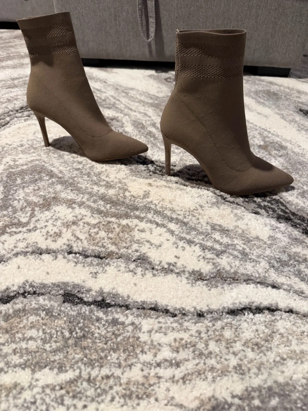 Brown Knit Sock Pointed-Toe Booties - Picture 4 of 6